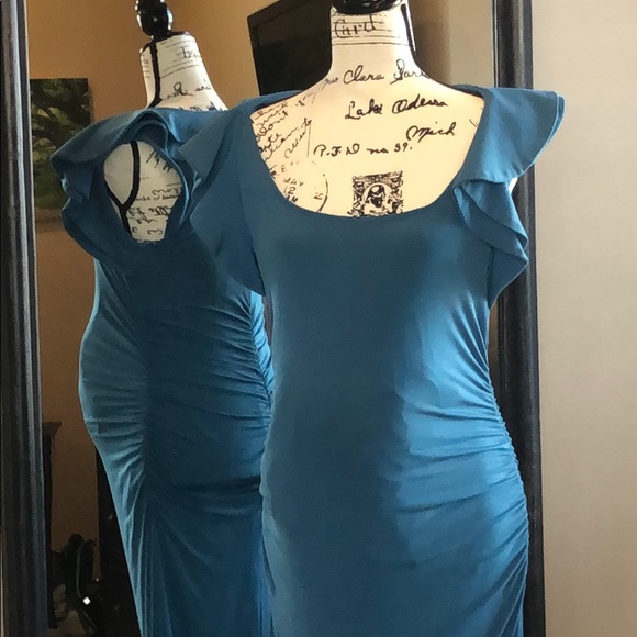 Maternity A Pea in the Pod Blue/Teal Ruched Dress - Picture 2 of 6